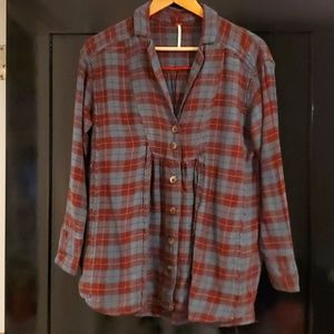 Free People Plaid Flannel Top XS